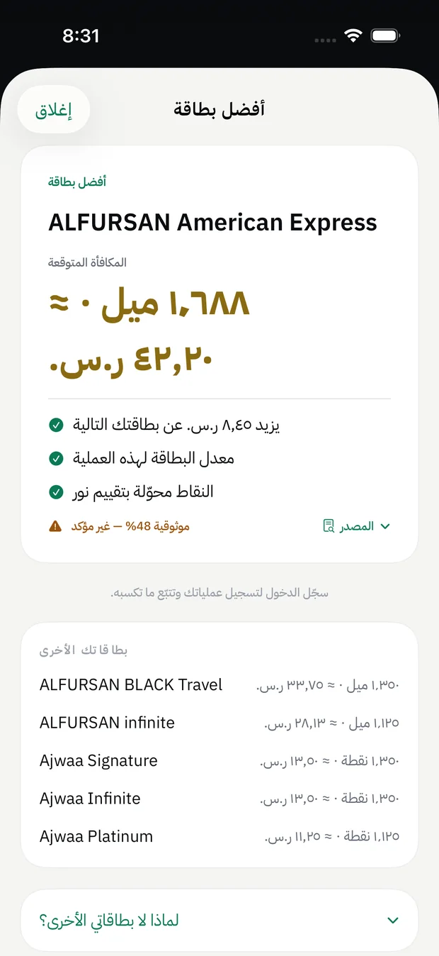 شاشة أفضل بطاقة في نور مع المكافأة المتوقعة وأسبابها